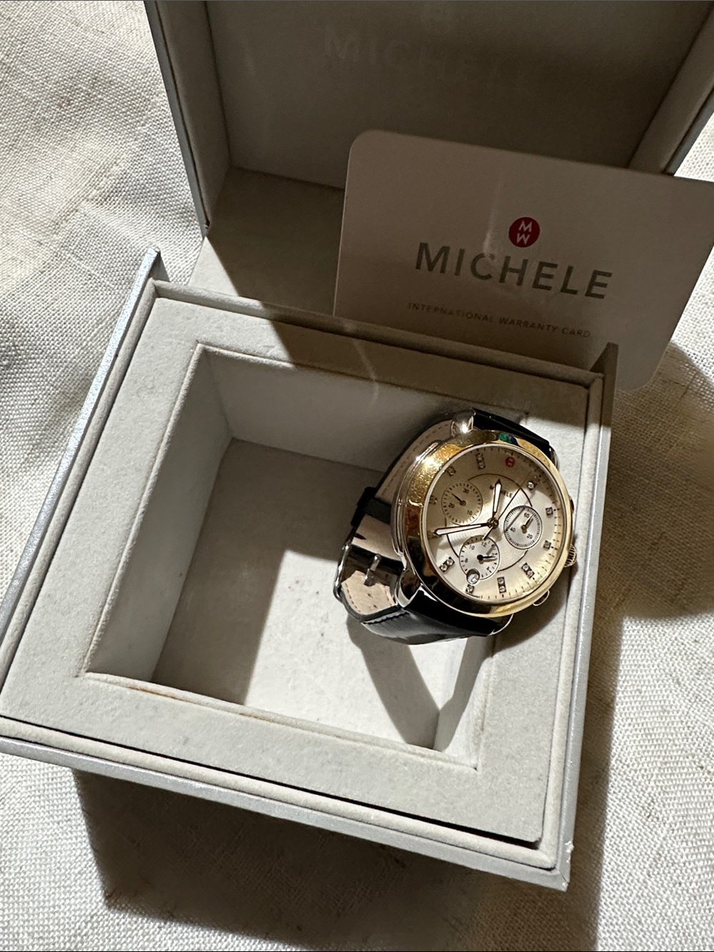 ✨Michele✨ Gold Tone Watch w/ DIAMOND Dial - Picture 6 of 15